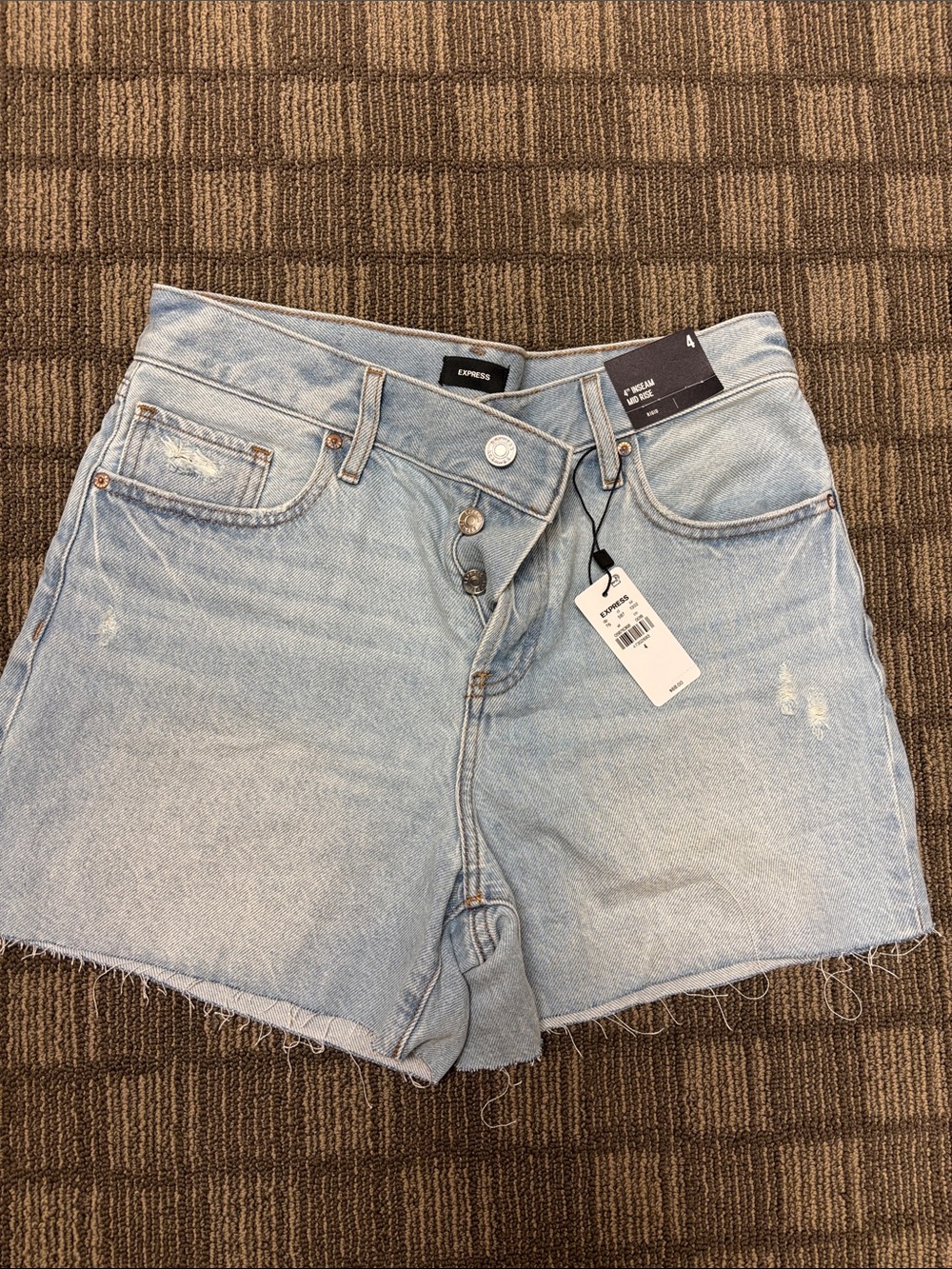 Express Light Blue High-Rise Button-Fly Denim Shorts